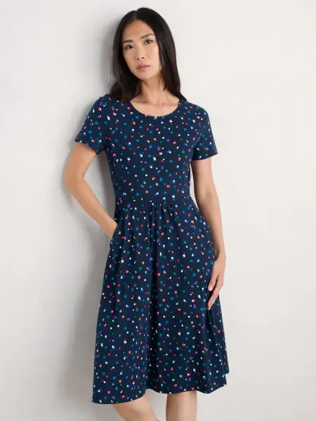 April Short Sleeve Dress. Abstract Spot Mix