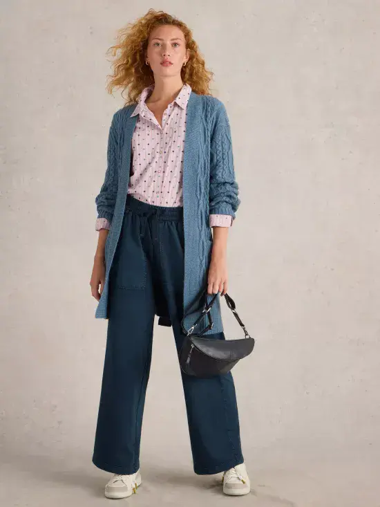 Ava Wide Leg Jersey Jogger. Mid Denim