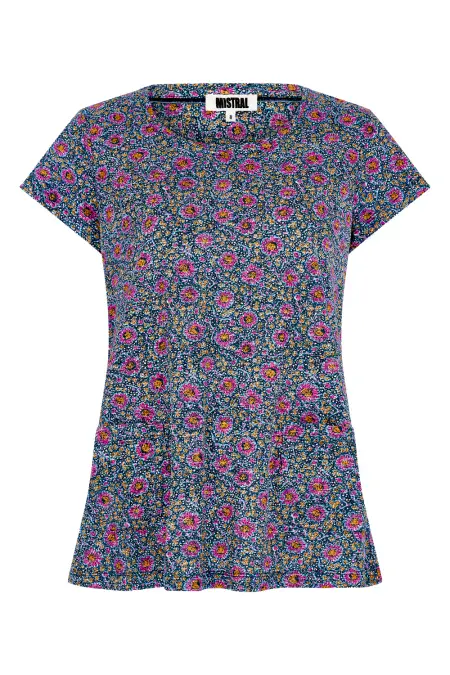 Bali Daisy Twist Neck, Cap Sleeve Tee.