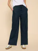 Belle Linen Blend Wide Trouser. Dark Navy