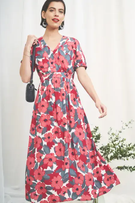 Birch Leave Dress. Coastal Bloom Chalk