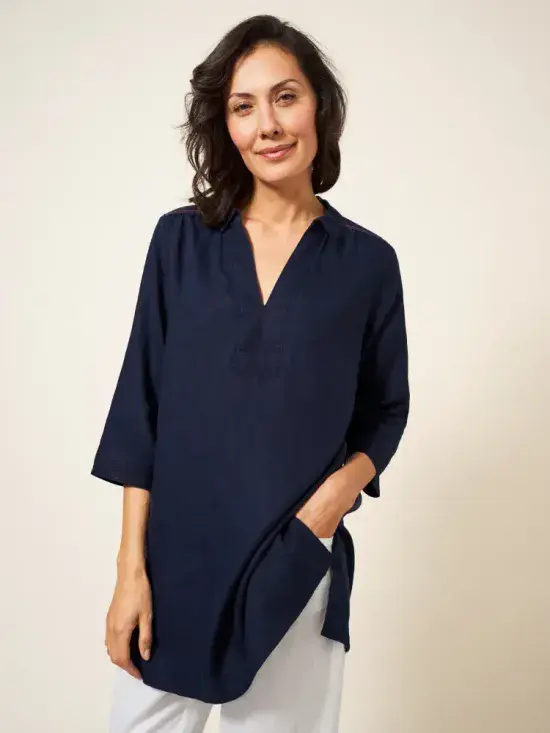 Blaire Linen Tunic. Dark Navy