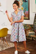Bold Ethnic Floral Jersey Sundress. Aqua Haze