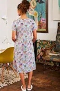 Bold Ethnic Floral Jersey Sundress. Aqua Haze