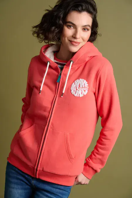 Borg Lined Zip through Coral Hoodie.