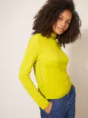 Camille high Neck, Long Sleeve Tee. Mid Chartreuse
