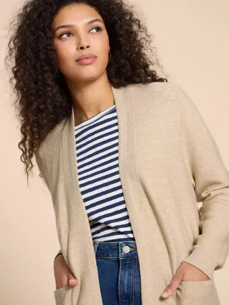 Carla Long-Line Cardigan. Light Natural
