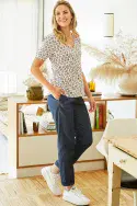 Chambray Elasticated Trousers. Indigo Wash
