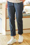 Chambray Elasticated Trousers. Indigo Wash