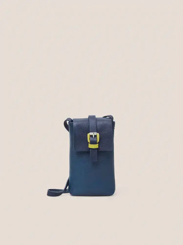 Clara Buckle Leather Phone Bag Dark Navy