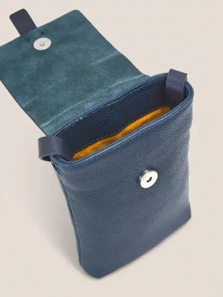 Clara Buckle Leather Phone Bag. Dark Navy
