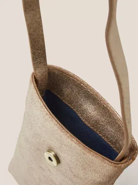 Clara Buckle Phone Bag. Gold Tone Metalic