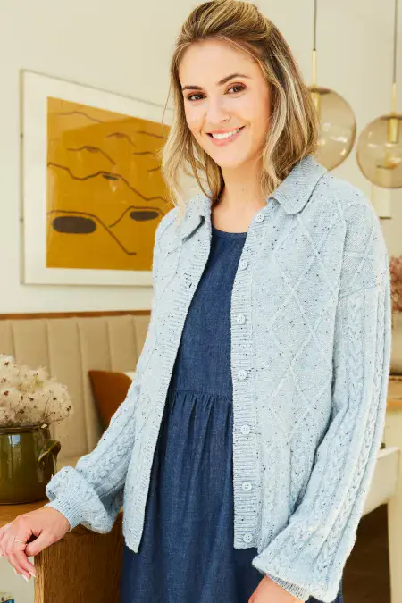 Collar and Cable Fleck Cardigan in Dingle