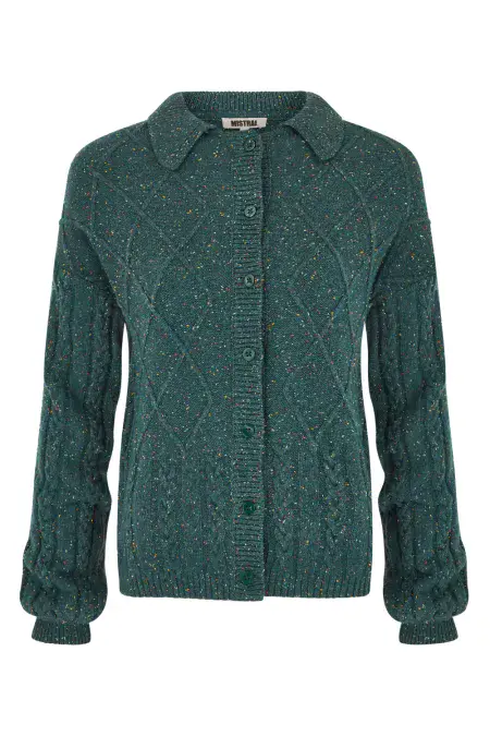Collar and Cable Fleck Cardigan in Everglade