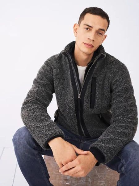 Cropston Zip Through Borg. Charcoal Grey