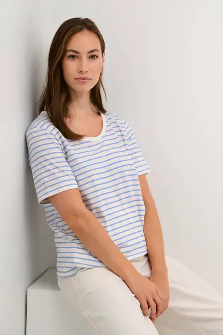 Deia Oneck T-Shirt. White-Blue Stripe