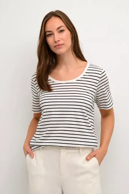 Deia Oneck T-Shirt. White-Salute Stripe