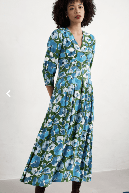 Etta Dress. Paper Hellebores Forest Green