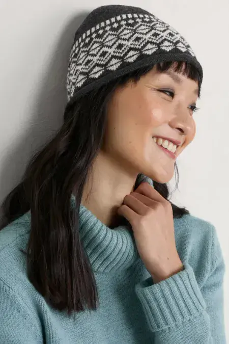 Fern Frost Merino Blend Fair Isle Hat. Golding Onyx