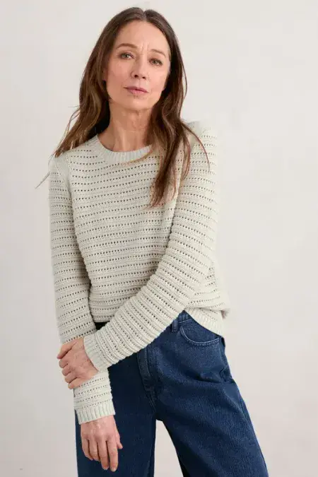 Gull Rock Organic Cotton Pointelle Knit Jumper. Aran