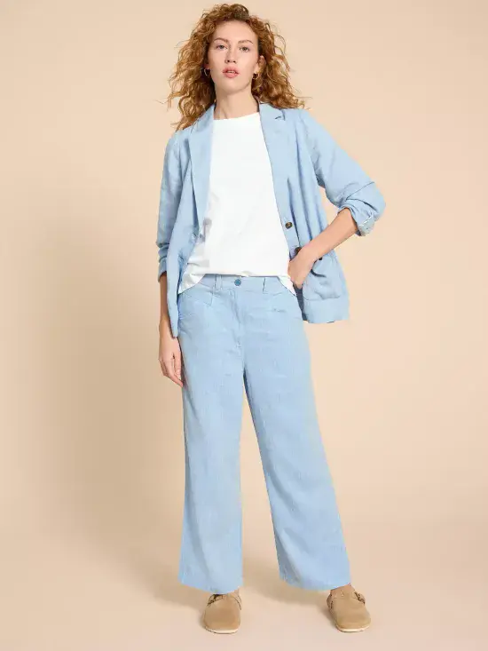Harper Linen Blend Trouser. Chambray Blue