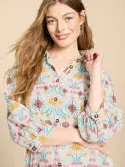 Hayden Linen Blend Shirt Dress. Nat Print