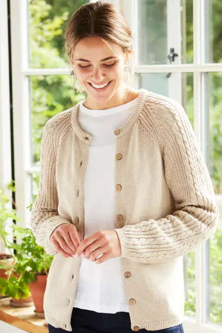 Homespun Yarn Cable Sleeve Cardi. Couscous