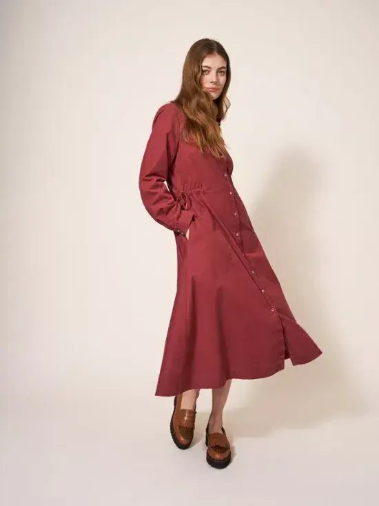Jade Cord Shirt Dress. Mid Plum