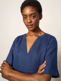 June Linen Shift Dress. Dark Navy