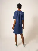 June Linen Shift Dress. Dark Navy
