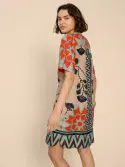June Linen Shift Dress. Natural Multi