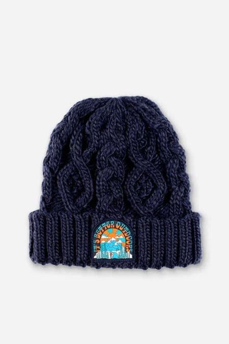 Knitted 'Patch' Beanie. Navy
