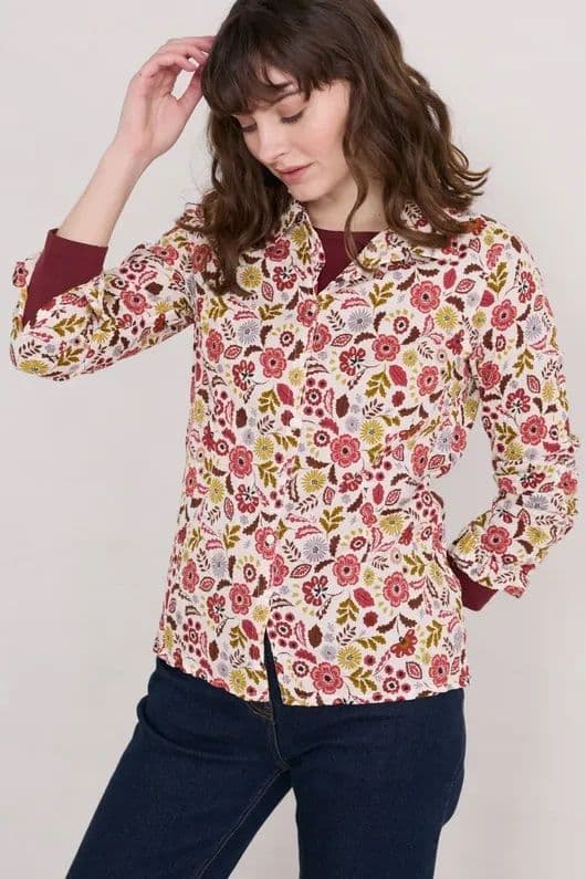 Larissa Shirt Woodblock Floral Chalk