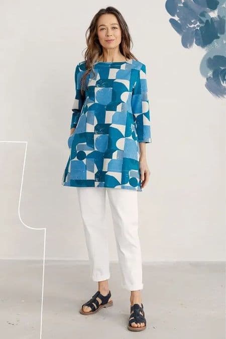 Leaping Sweatshirt Tunic. Lamorna Abstract Clear Sky