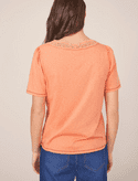 Lily Lace V Neck Tee. Light Orange