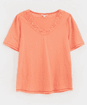 Lily Lace V Neck Tee. Light Orange