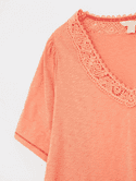 Lily Lace V Neck Tee. Light Orange
