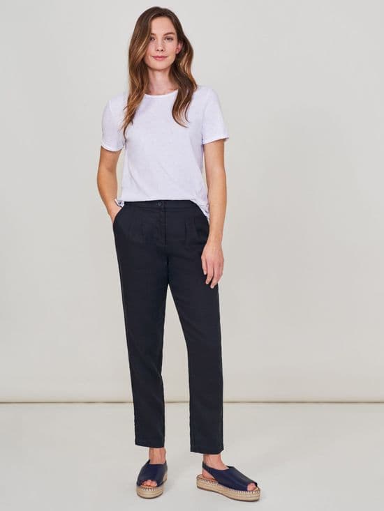 Maddie Linen Trouser. Dark Navy