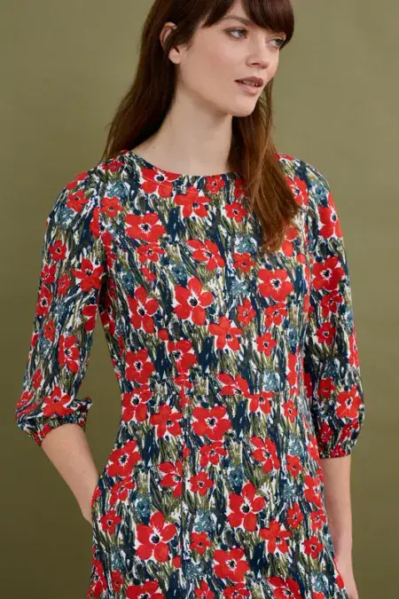 Pella Floral Dress. Marsh Marigold Chalk