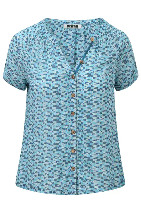 Puzzle Print Notch Neck Button Neck Butto through Blouse