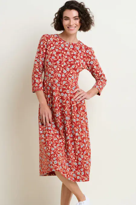 Red & Blue Poppy Midi Dress.