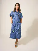 Reno Linen Shirt Dress. Blue