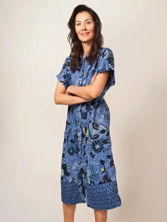 Reno Linen Shirt Dress. Blue