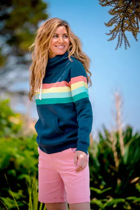 Retro Stripe Elise Hoodie. Navy