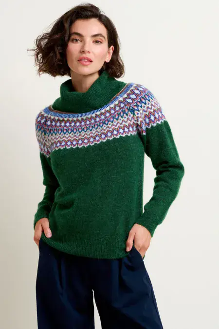 Scandi Roll Neck Knitted Jumper. Green