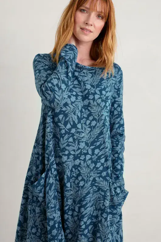 Sea Oak Dress Floral Glaze Light Squid