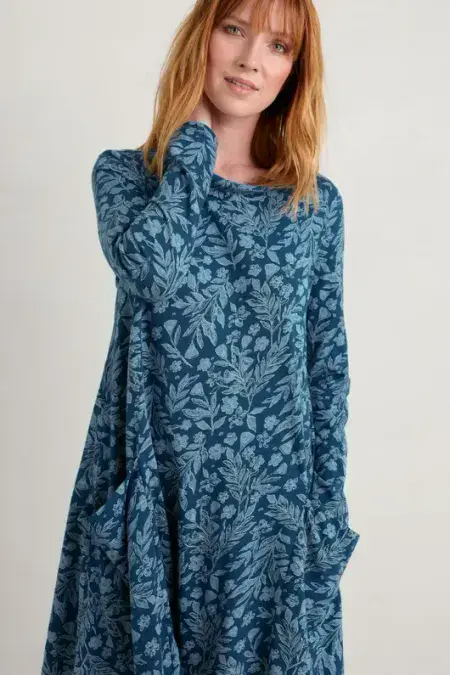 Sea Oak Dress. Floral Glaze Light Squid
