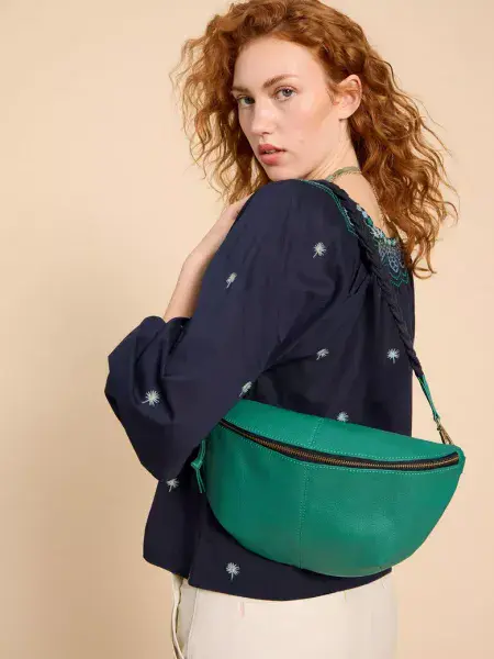 Sebby Leather Sling Bag. Bright Green