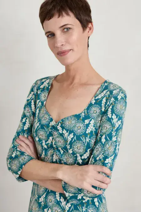 Secret Cove 3/4 Sleeve Dress. Dandelion Seed Seaway