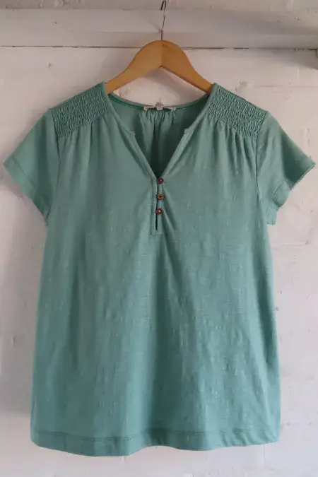 Short Sleeve Notch Neck Jersey Tee. Lichen